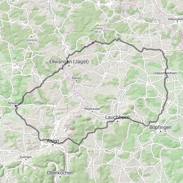 Karten-Miniaturansicht der Radinspiration "Rundtour um Abtsgmünd - Entdecken Sie die Schönheit von Ellwangen und Lauchheim" in Stuttgart, Germany. Erstellt vom Tarmacs.app-Routenplaner für Radtouren