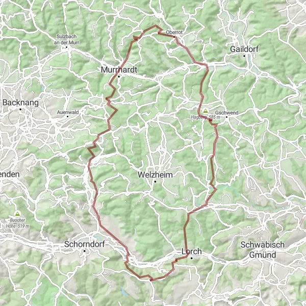 Map miniature of "Scenic Gravel Loop around Adelberg" cycling inspiration in Stuttgart, Germany. Generated by Tarmacs.app cycling route planner