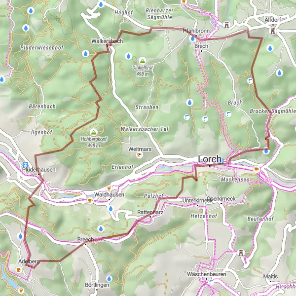 Karten-Miniaturansicht der Radinspiration "Gravel-Tour nach Lorch" in Stuttgart, Germany. Erstellt vom Tarmacs.app-Routenplaner für Radtouren