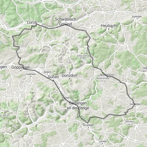 Map miniature of "Stuttgart Road Adventure" cycling inspiration in Stuttgart, Germany. Generated by Tarmacs.app cycling route planner