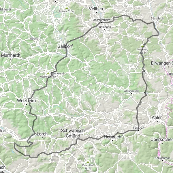 Map miniature of "Adelberg Road Cycling Adventure" cycling inspiration in Stuttgart, Germany. Generated by Tarmacs.app cycling route planner