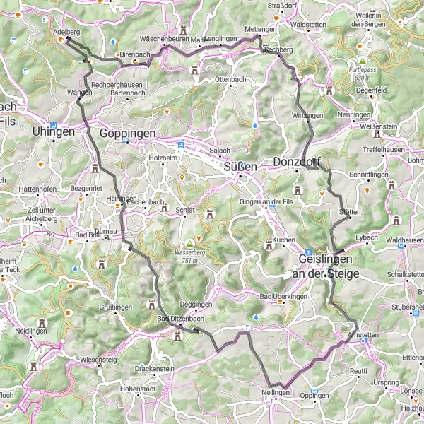 Karten-Miniaturansicht der Radinspiration "Tour durch Geislingen und Bad Ditzenbach" in Stuttgart, Germany. Erstellt vom Tarmacs.app-Routenplaner für Radtouren