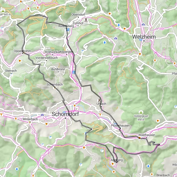 Karten-Miniaturansicht der Radinspiration "Radtour durch Urbach und Rattenharz" in Stuttgart, Germany. Erstellt vom Tarmacs.app-Routenplaner für Radtouren
