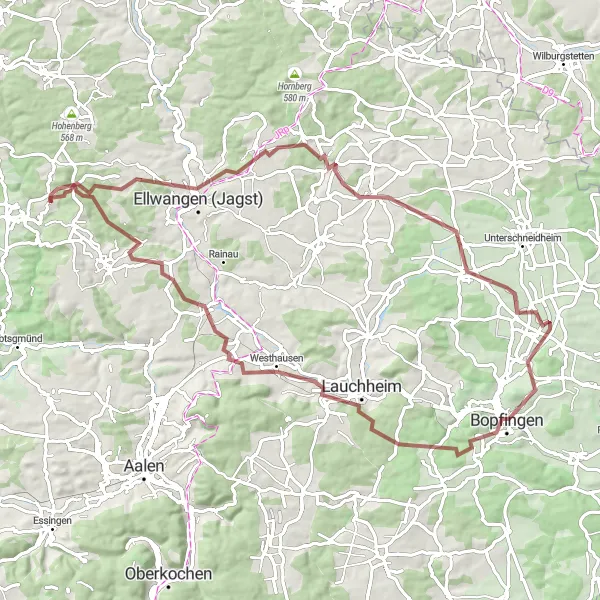 Karten-Miniaturansicht der Radinspiration "Gravel Tour um Adelmannsfelden" in Stuttgart, Germany. Erstellt vom Tarmacs.app-Routenplaner für Radtouren
