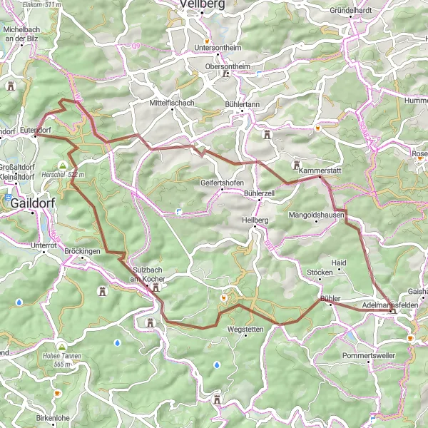 Karten-Miniaturansicht der Radinspiration "Berggipfel und Ruinen" in Stuttgart, Germany. Erstellt vom Tarmacs.app-Routenplaner für Radtouren