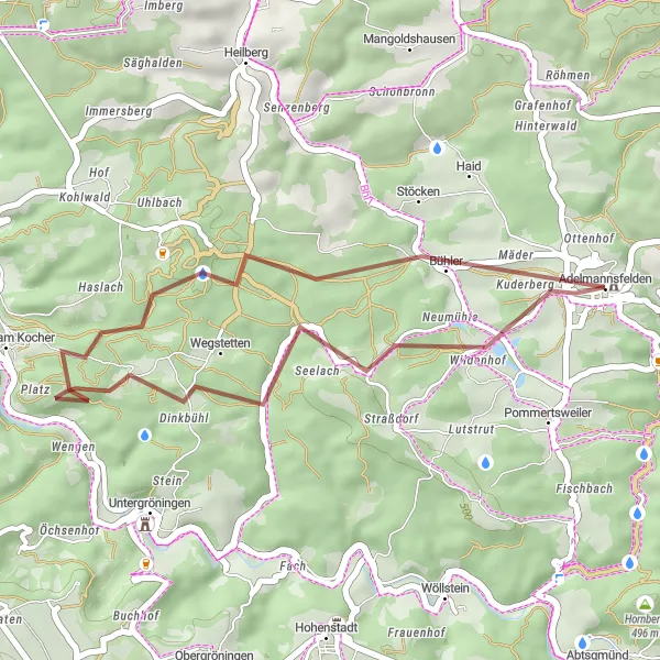 Karten-Miniaturansicht der Radinspiration "Kurze Gravel-Tour um Adelmannsfelden" in Stuttgart, Germany. Erstellt vom Tarmacs.app-Routenplaner für Radtouren