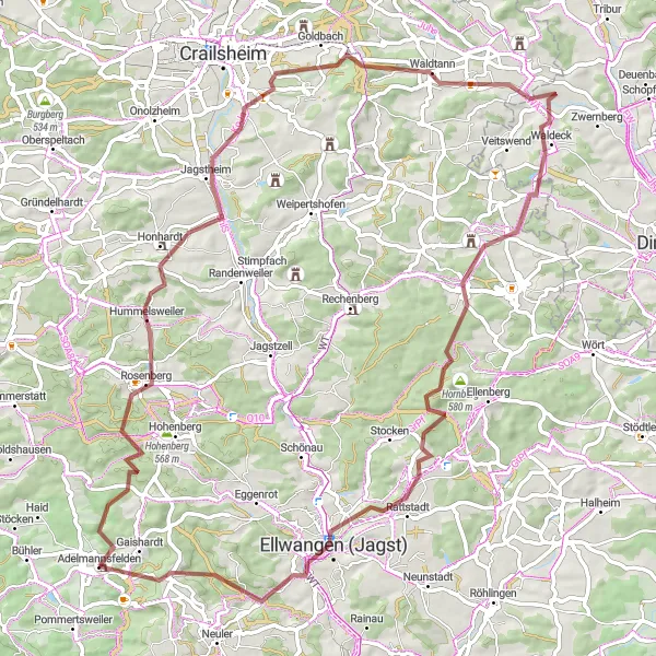 Karten-Miniaturansicht der Radinspiration "Kreuz und Schloss" in Stuttgart, Germany. Erstellt vom Tarmacs.app-Routenplaner für Radtouren