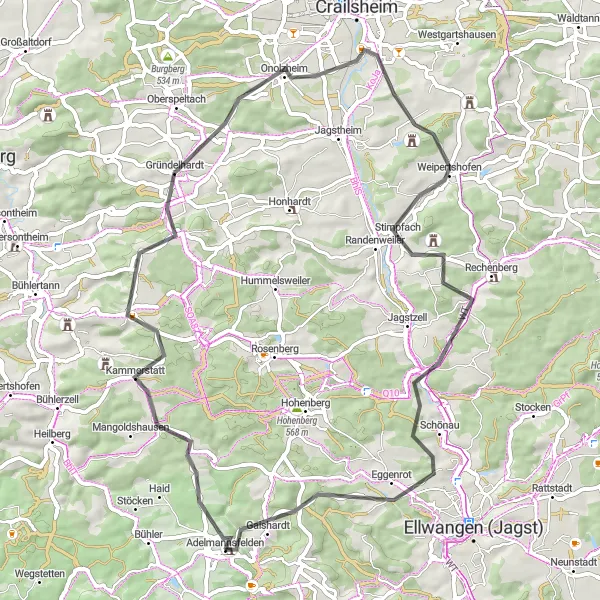 Karten-Miniaturansicht der Radinspiration "Durch die Landschaft" in Stuttgart, Germany. Erstellt vom Tarmacs.app-Routenplaner für Radtouren