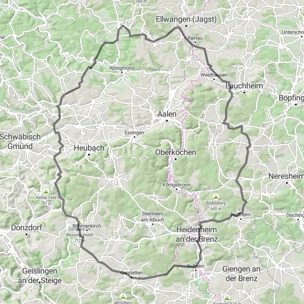 Karten-Miniaturansicht der Radinspiration "Bergauf und Bergab" in Stuttgart, Germany. Erstellt vom Tarmacs.app-Routenplaner für Radtouren