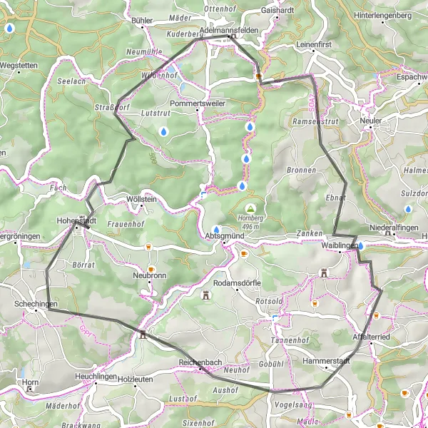 Karten-Miniaturansicht der Radinspiration "Hügel und Täler" in Stuttgart, Germany. Erstellt vom Tarmacs.app-Routenplaner für Radtouren