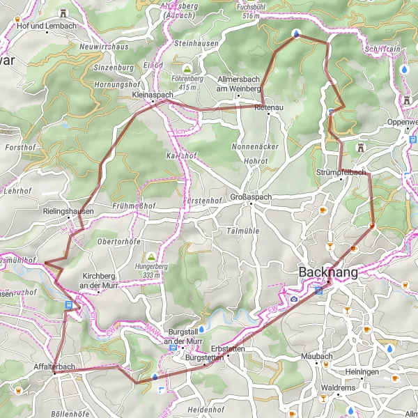 Map miniature of "Kirchberg Gravel Ride" cycling inspiration in Stuttgart, Germany. Generated by Tarmacs.app cycling route planner