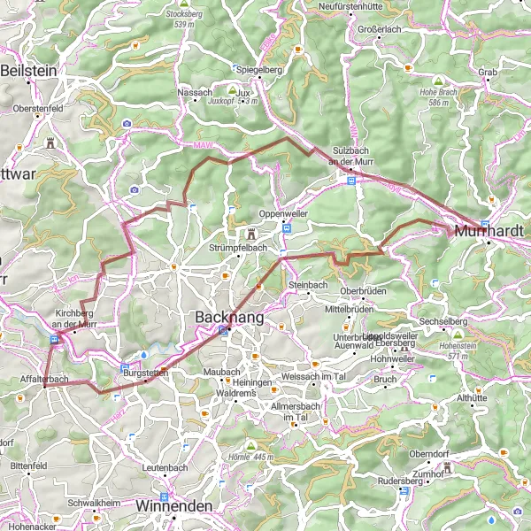 Map miniature of "Nature's Gravel Delight" cycling inspiration in Stuttgart, Germany. Generated by Tarmacs.app cycling route planner