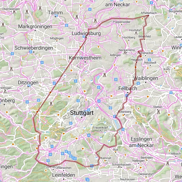 Karten-Miniaturansicht der Radinspiration "Abenteuer durch Natur und Kultur" in Stuttgart, Germany. Erstellt vom Tarmacs.app-Routenplaner für Radtouren