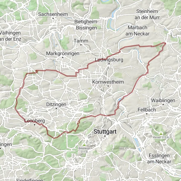 Map miniature of "The Affalterbach Loop" cycling inspiration in Stuttgart, Germany. Generated by Tarmacs.app cycling route planner
