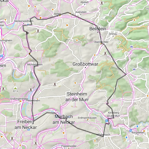 Karten-Miniaturansicht der Radinspiration "Rundtour um Affalterbach" in Stuttgart, Germany. Erstellt vom Tarmacs.app-Routenplaner für Radtouren