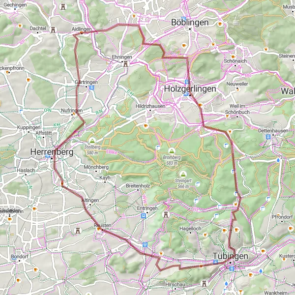 Karten-Miniaturansicht der Radinspiration "Versteckte Schätze von Aidlingen" in Stuttgart, Germany. Erstellt vom Tarmacs.app-Routenplaner für Radtouren