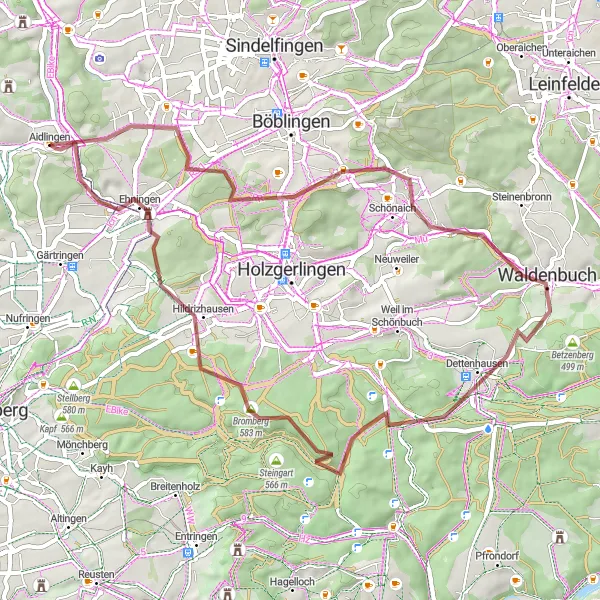 Karten-Miniaturansicht der Radinspiration "Entdecke die Schönheit von Aidlingen und Umgebung" in Stuttgart, Germany. Erstellt vom Tarmacs.app-Routenplaner für Radtouren