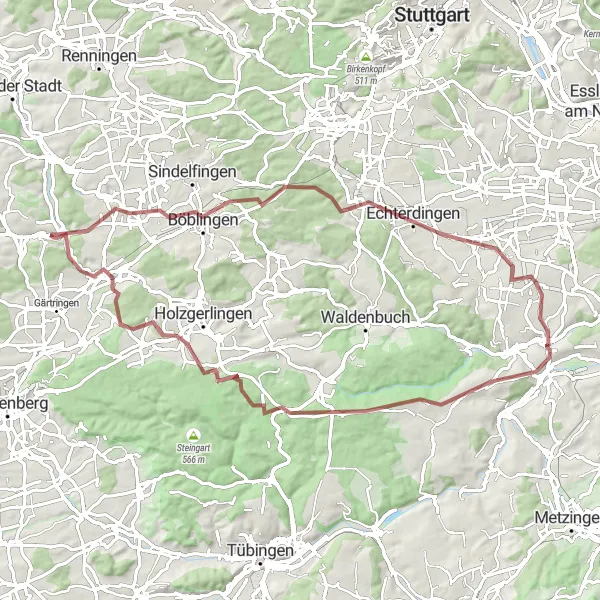 Karten-Miniaturansicht der Radinspiration "Auf den Spuren der Natur bei Aidlingen" in Stuttgart, Germany. Erstellt vom Tarmacs.app-Routenplaner für Radtouren