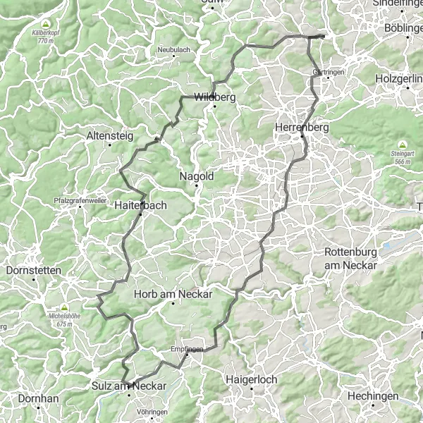 Karten-Miniaturansicht der Radinspiration "Die große Runde um Aidlingen" in Stuttgart, Germany. Erstellt vom Tarmacs.app-Routenplaner für Radtouren
