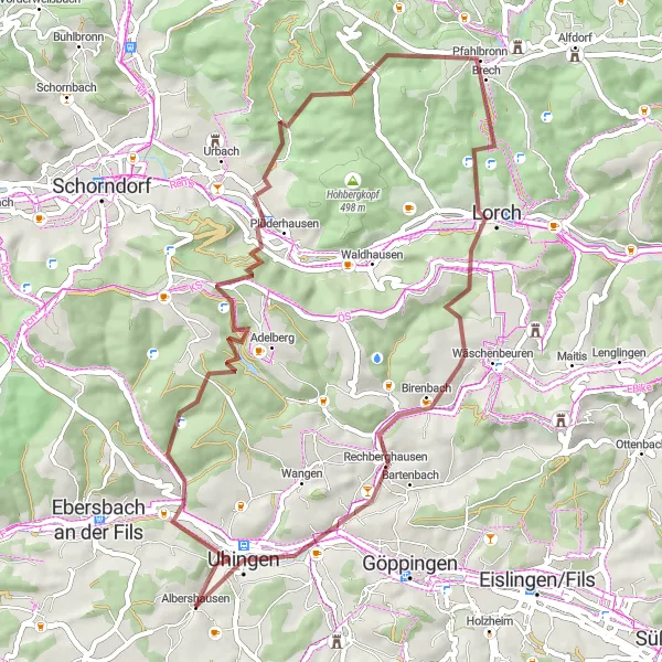 Map miniature of "Exploring Untouched Landscapes" cycling inspiration in Stuttgart, Germany. Generated by Tarmacs.app cycling route planner