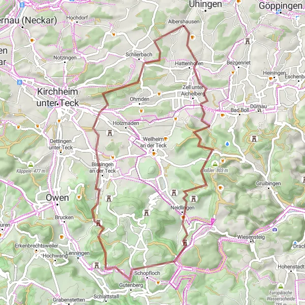 Map miniature of "The Rolling Hills Escape" cycling inspiration in Stuttgart, Germany. Generated by Tarmacs.app cycling route planner