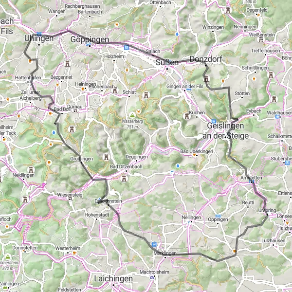 Map miniature of "The Albershausen Loop" cycling inspiration in Stuttgart, Germany. Generated by Tarmacs.app cycling route planner