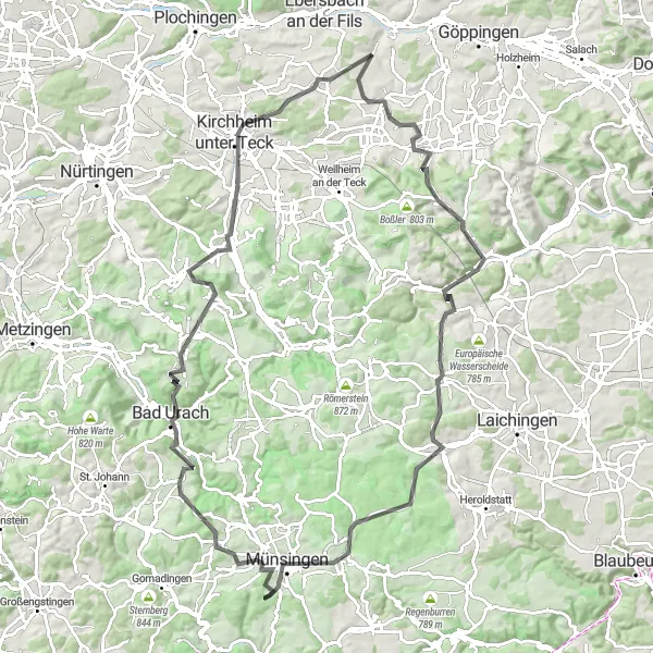 Karten-Miniaturansicht der Radinspiration "Rundkurs Bad Boll - Albershausen" in Stuttgart, Germany. Erstellt vom Tarmacs.app-Routenplaner für Radtouren