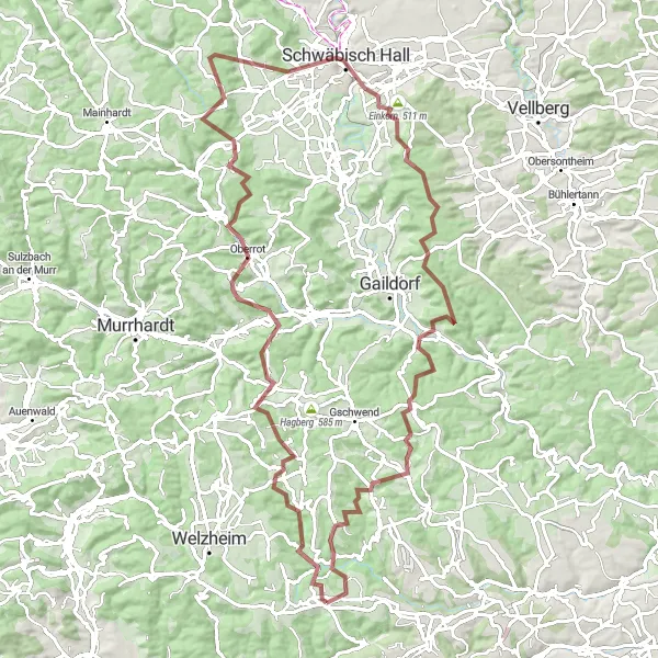 Karten-Miniaturansicht der Radinspiration "Gravel Tour um Alfdorf" in Stuttgart, Germany. Erstellt vom Tarmacs.app-Routenplaner für Radtouren