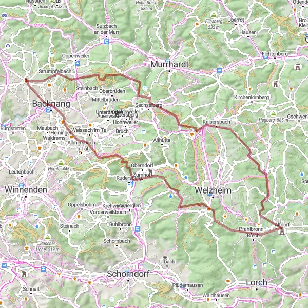 Karten-Miniaturansicht der Radinspiration "Gravel-Tour zum Krähenberg und Schloss Katharinenhof" in Stuttgart, Germany. Erstellt vom Tarmacs.app-Routenplaner für Radtouren