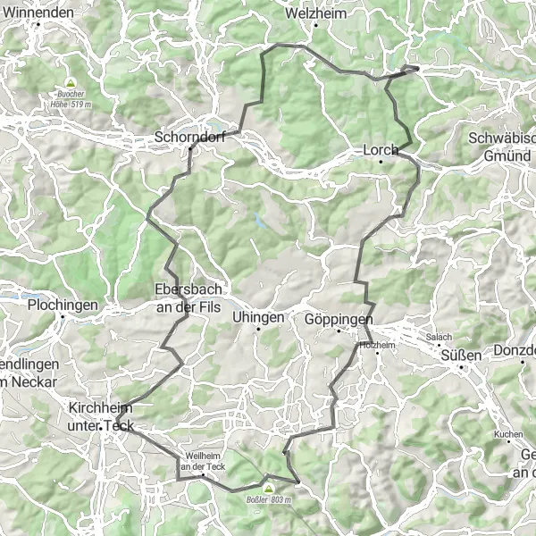 Karten-Miniaturansicht der Radinspiration "Rundtour um Alfdorf - Road" in Stuttgart, Germany. Erstellt vom Tarmacs.app-Routenplaner für Radtouren