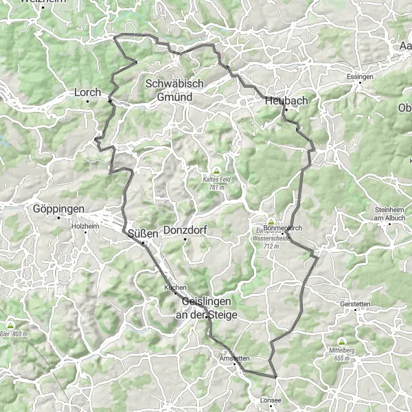 Karten-Miniaturansicht der Radinspiration "Rundtour um Alfdorf" in Stuttgart, Germany. Erstellt vom Tarmacs.app-Routenplaner für Radtouren