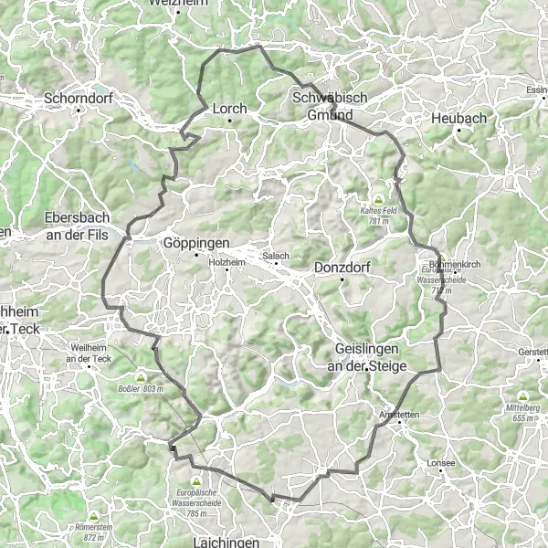 Karten-Miniaturansicht der Radinspiration "Rund um Alfdorf" in Stuttgart, Germany. Erstellt vom Tarmacs.app-Routenplaner für Radtouren