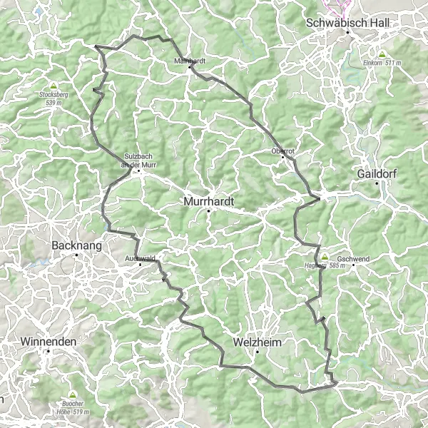Karten-Miniaturansicht der Radinspiration "Road-Tour zum Altenberg und Hagbergturm" in Stuttgart, Germany. Erstellt vom Tarmacs.app-Routenplaner für Radtouren