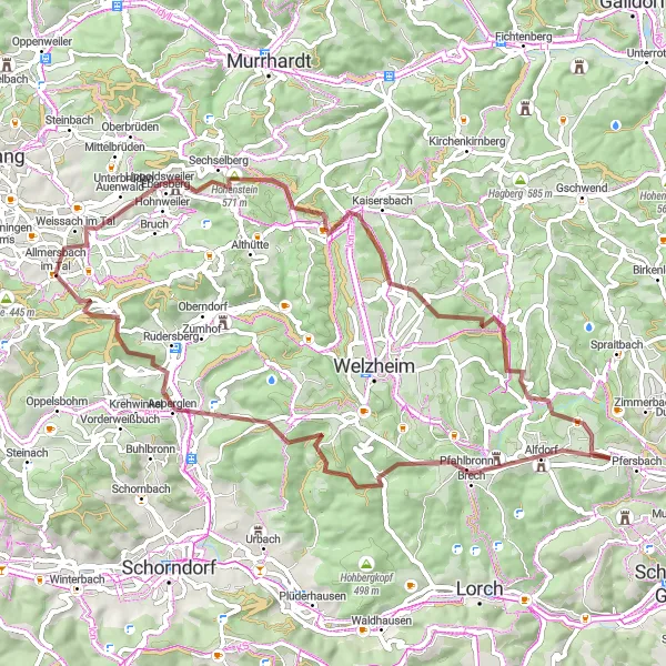Karten-Miniaturansicht der Radinspiration "Gravel-Abenteuer durch die Natur rund um Allmersbach im Tal" in Stuttgart, Germany. Erstellt vom Tarmacs.app-Routenplaner für Radtouren