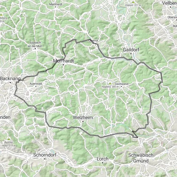 Karten-Miniaturansicht der Radinspiration "Die Hügelrunde von Allmersbach im Tal" in Stuttgart, Germany. Erstellt vom Tarmacs.app-Routenplaner für Radtouren