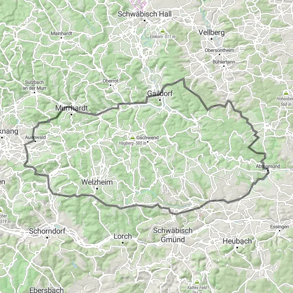 Map miniature of "Road Route from Allmersbach im Tal" cycling inspiration in Stuttgart, Germany. Generated by Tarmacs.app cycling route planner