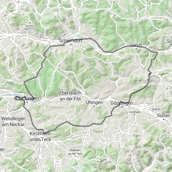 Karten-Miniaturansicht der Radinspiration "Road-Tour über 86 km" in Stuttgart, Germany. Erstellt vom Tarmacs.app-Routenplaner für Radtouren