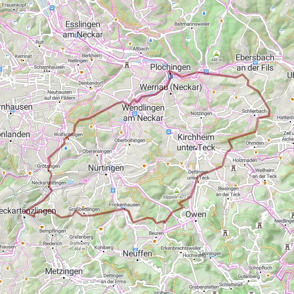 Karten-Miniaturansicht der Radinspiration "Gravelabenteuer um Stuttgart" in Stuttgart, Germany. Erstellt vom Tarmacs.app-Routenplaner für Radtouren