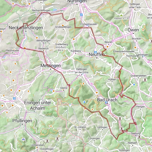 Karten-Miniaturansicht der Radinspiration "Tour zu den Burgen und Weinbergen" in Stuttgart, Germany. Erstellt vom Tarmacs.app-Routenplaner für Radtouren