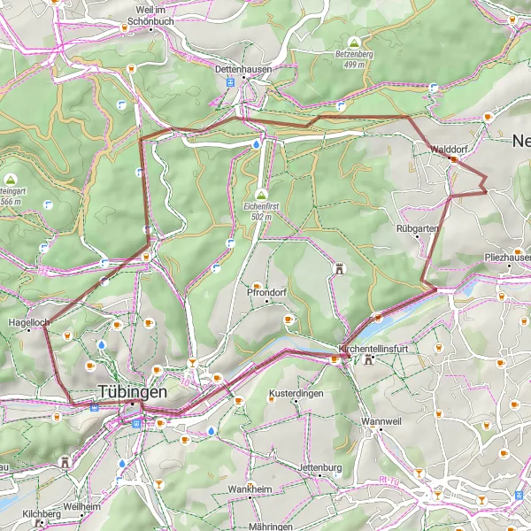 Karten-Miniaturansicht der Radinspiration "Graveltour durch die Täler und Höhen" in Stuttgart, Germany. Erstellt vom Tarmacs.app-Routenplaner für Radtouren