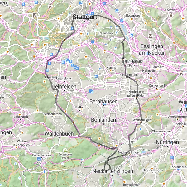 Karten-Miniaturansicht der Radinspiration "Ausflug zu den Bergen und Schlössern" in Stuttgart, Germany. Erstellt vom Tarmacs.app-Routenplaner für Radtouren