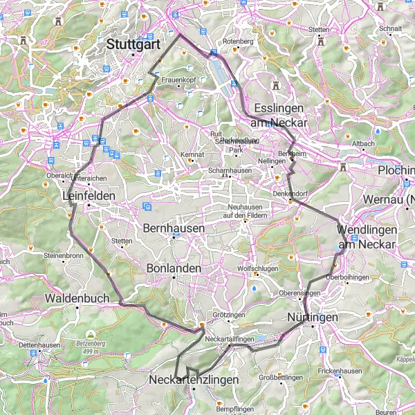 Karten-Miniaturansicht der Radinspiration "Panoramastraße Stuttgart - Fahrradtour" in Stuttgart, Germany. Erstellt vom Tarmacs.app-Routenplaner für Radtouren
