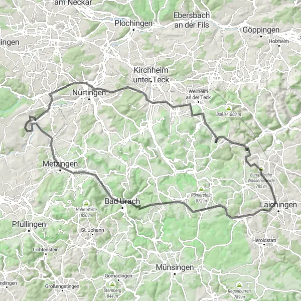 Karten-Miniaturansicht der Radinspiration "Rund um Stuttgart - Road Cycling Route" in Stuttgart, Germany. Erstellt vom Tarmacs.app-Routenplaner für Radtouren