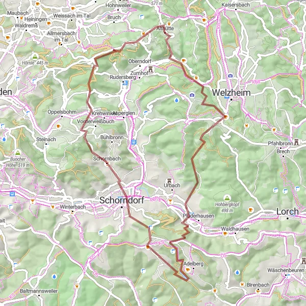 Karten-Miniaturansicht der Radinspiration "Rundtour von Althütte nach Jux" in Stuttgart, Germany. Erstellt vom Tarmacs.app-Routenplaner für Radtouren