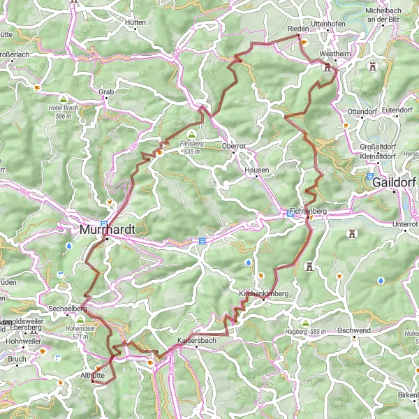 Karten-Miniaturansicht der Radinspiration "Rundtour von Althütte nach Kaisersbach" in Stuttgart, Germany. Erstellt vom Tarmacs.app-Routenplaner für Radtouren