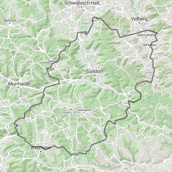 Karten-Miniaturansicht der Radinspiration "Panoramaroute Althütte - Welzheim" in Stuttgart, Germany. Erstellt vom Tarmacs.app-Routenplaner für Radtouren