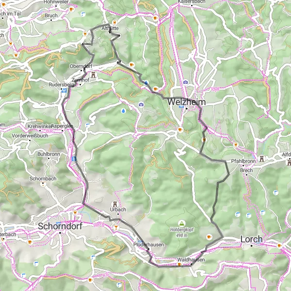 Karten-Miniaturansicht der Radinspiration "Rundtour ab Althütte" in Stuttgart, Germany. Erstellt vom Tarmacs.app-Routenplaner für Radtouren