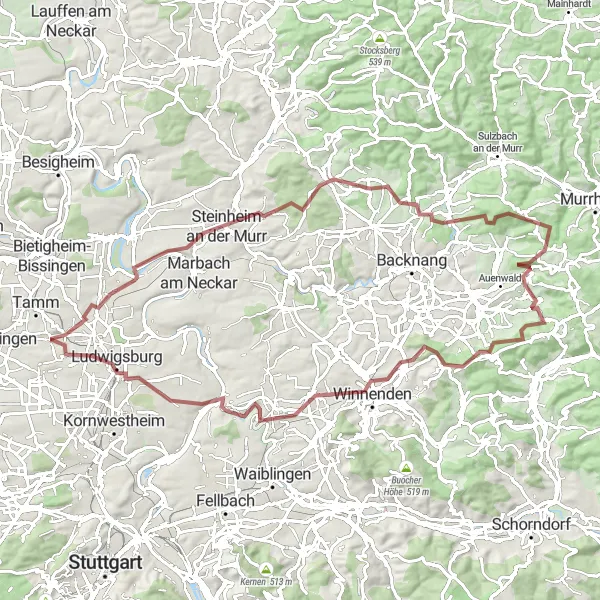 Karten-Miniaturansicht der Radinspiration "Entdeckungstour durch die Weinberge von Asperg" in Stuttgart, Germany. Erstellt vom Tarmacs.app-Routenplaner für Radtouren
