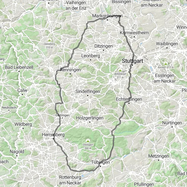 Map miniature of "The Stuttgart Loop" cycling inspiration in Stuttgart, Germany. Generated by Tarmacs.app cycling route planner