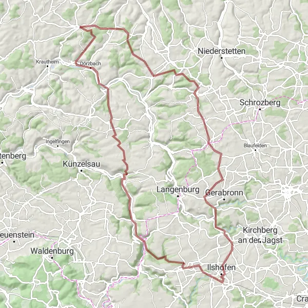 Karten-Miniaturansicht der Radinspiration "Gravelabenteuer um Assamstadt" in Stuttgart, Germany. Erstellt vom Tarmacs.app-Routenplaner für Radtouren